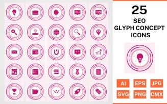 25 Seo Glyph Concept Icon Set