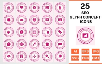 25 Seo Glyph Concept Icon Set