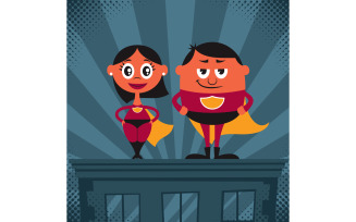 Superhero Couple Cartoon - Illustration