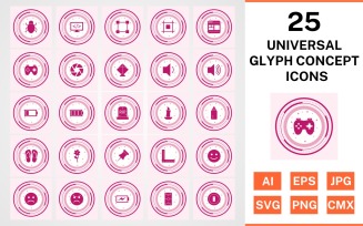 25 Universal Glyph Concept Icon Set