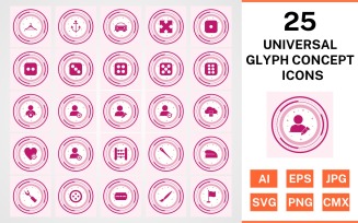 25 Universal Glyph Concept Icon Set