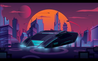 Flying Car in Futuristic City - Illustration