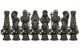 Chess Cartoon Figures Black - Illustration