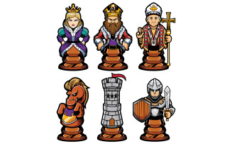 Chess Pieces Mascot Set - Illustration