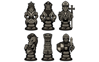 Chess Pieces Set Black 2 - Illustration
