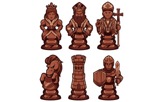 Chess Pieces Set Black - Illustration