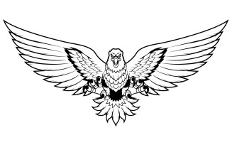 Eagle Attack Mascot Line Art - Illustration