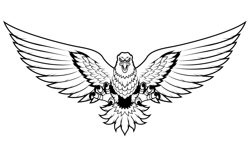 Eagle Attack Mascot Line Art - Illustration
