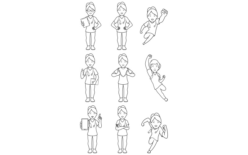 Nurse Asian Female Line Art - Illustration