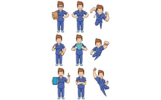 Nurse Caucasian Male Set - Illustration