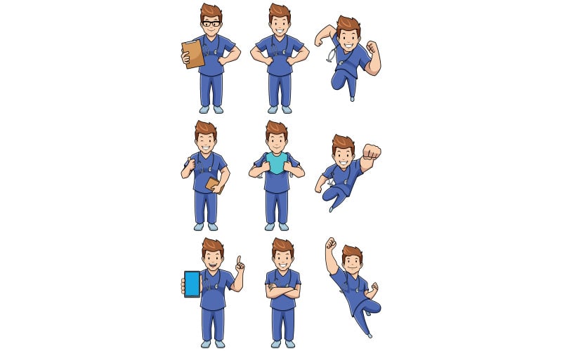 Nurse Caucasian Male Set - Illustration