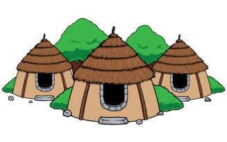 Hut Village Mascot - Illustration