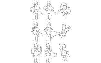 Super Nurse Asian Male Line Art - Illustration