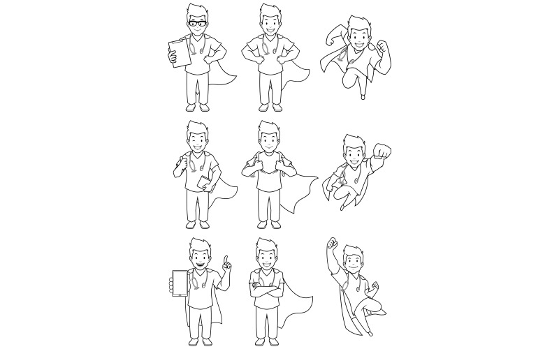Super Nurse Male Line Art - Illustration