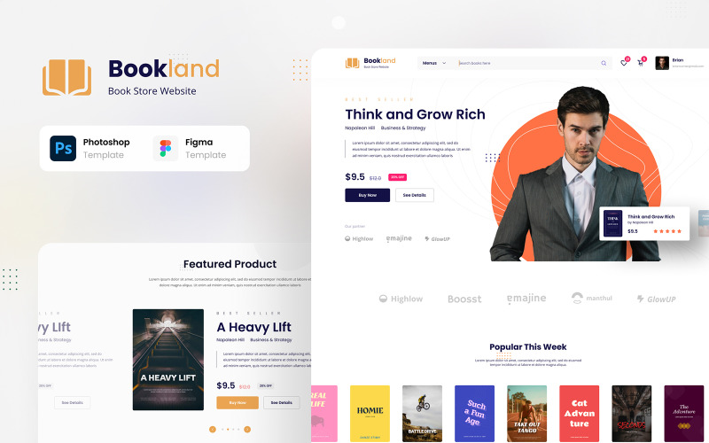 Bookland - Book Store Ecommerce Website UI Template UI Element