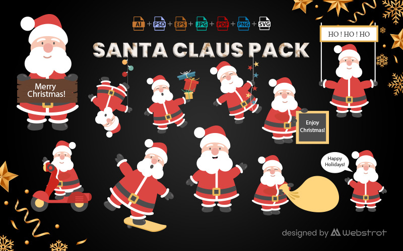 11 Santa Claus Pack - Vector Image Vector Graphic