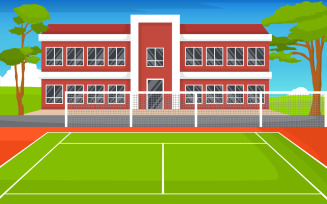 School Tennis Court - Illustration