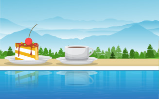 Tea and Snack by Pool - Illustration