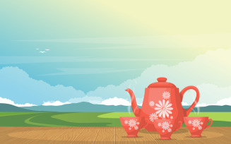 A Cup of Tea on Table - Illustration