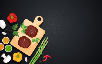Meat Vegetable Black Table - Illustration