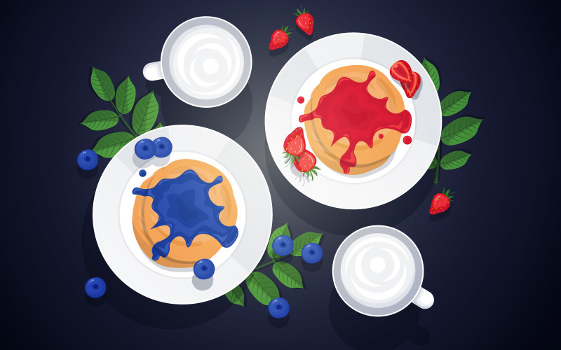 Pancake Strawberry Blueberry - Illustration