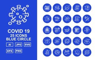25 Premium Covid 19 Blue Circle Icon Set
