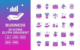 25 Premium Business Glyph Gradient Icon Set
