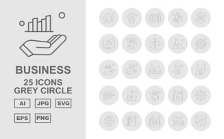 25 Premium Business Grey Circle Icon Set