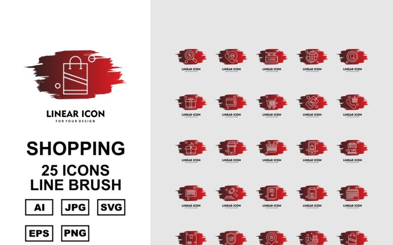 25 Premium Business Line Brush Icon Set