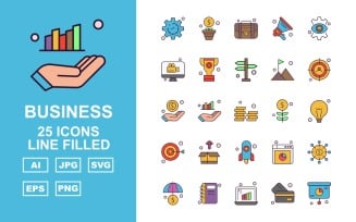 25 Premium Business Line Filled Icon Set