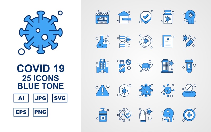 25 Premium Covid 19 Blue Tone Icon Set