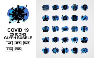 25 Premium Covid 19 Glyph Bubble Icon Set