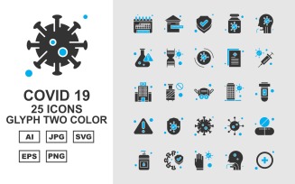25 Premium Covid 19 Glyph Two Color Icon Set