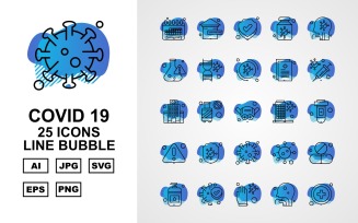 25 Premium Covid 19 Line Bubble Icon Set