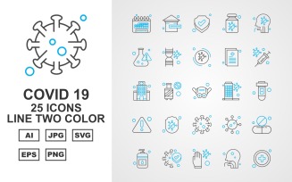 25 Premium Covid 19 Line Two Color Icon Set