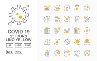 25 Premium Covid 19 Lino Yellow Icon Set