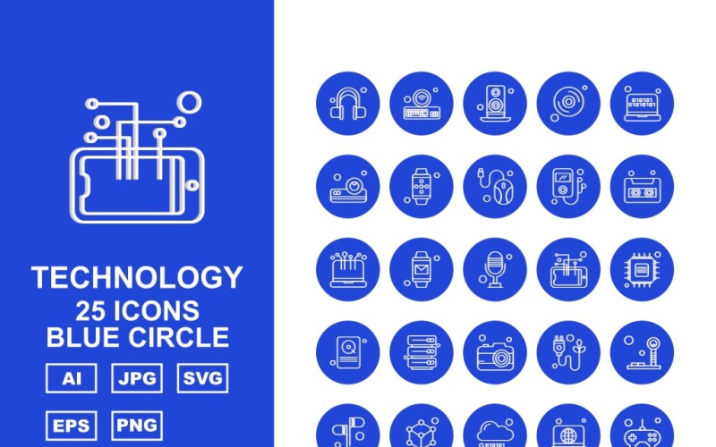 25 Premium Shopping Blue Circle Pack Icon Set