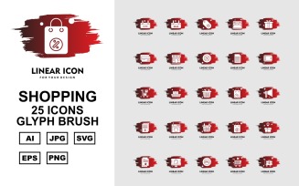 25 Premium Shopping Glyph Brush Pack Icon Set