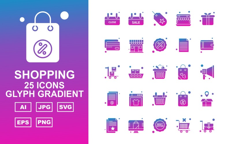 25 Premium Shopping Glyph Gradient Pack Icon Set