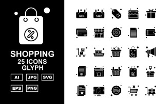 25 Premium Shopping Glyph Pack Icon Set