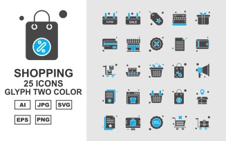 25 Premium Shopping Glyph Two Color Pack Icon Set
