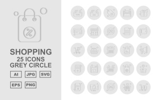 25 Premium Shopping Grey Circle Pack Icon Set