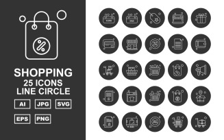 25 Premium Shopping Line Circle Pack Icon Set