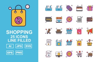 25 Premium Shopping Line Filled Pack Icon Set