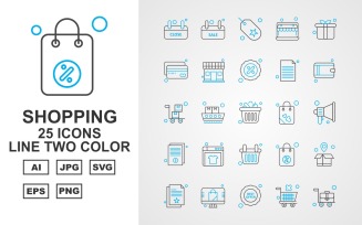 25 Premium Shopping Line Two Color Pack Icon Set