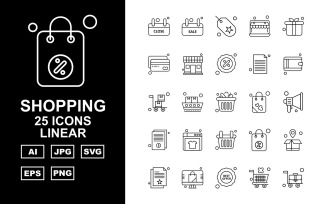 25 Premium Shopping Linear Pack Icon Set
