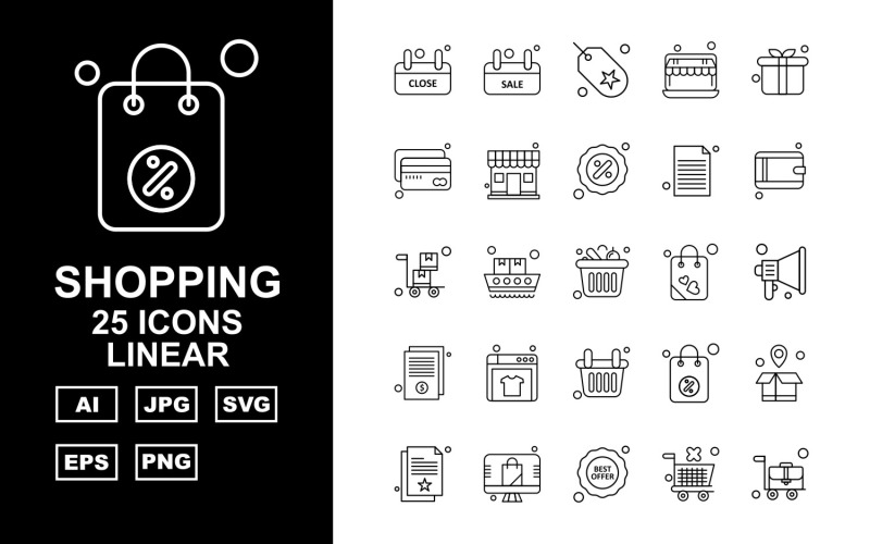 25 Premium Shopping Linear Pack Icon Set