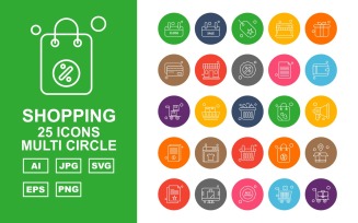 25 Premium Shopping Multi Circle Pack Icon Set