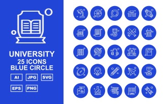 25 Premium University Blue Circle Icon Set