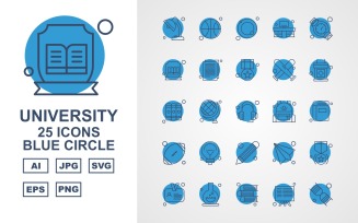 25 Premium University Blue Circle Icon Set
